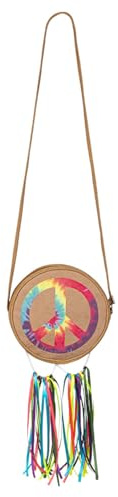 Boland - Hippie Tasche mit Peace Zeichen | 70er Jahre Umhängetasche, Festival, Karneval und Mottoparty, Flower Power Kostüm