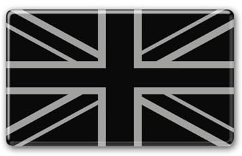 UNION JACK FLAG Sticker/Decal 100mm - BLACK & GREY - HIGH GLOSS DOMED GEL - UK