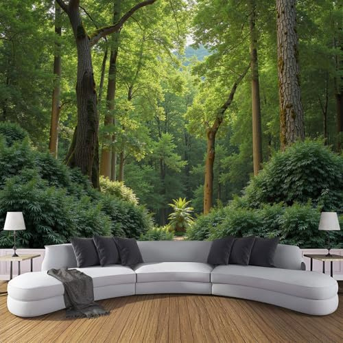 Fototapete Sonnenlicht-Überdachung 200x140cm Seide Tapeten XXL Dichter Regenwald Wandtapete 3D Effekt Dekoration Wandbild für Wohnzimmer Schlafzimmer Kinderzimmer, Smaragdgrün