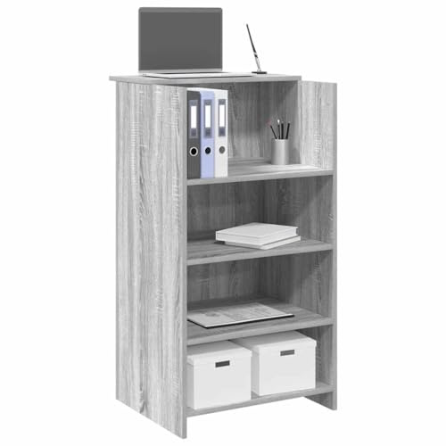 IBUQDDV Empfangstheke Grau Sonoma 55x50x103,5 cm Holzwerkstoff mit integriertem Tresen und Regal für Büro Lobby Empfangsbereich