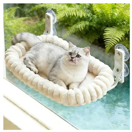 Katzenbett Fenster, Fensterliege für Katzen, Katzen Fensterliege mit Abnehmbarem hält bis zu 18kg Katzenhängematte (Weiß)
