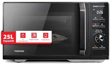 Toshiba MW3-AM25PFI(BK) Solo Mikrowelle 25L 900W Mikrowellenherd in Schwarz. Mit Origin-Inverter, Chef-Defrost, 10 Leistungsstufen, 7 Auto-Menüs, Easy Clean