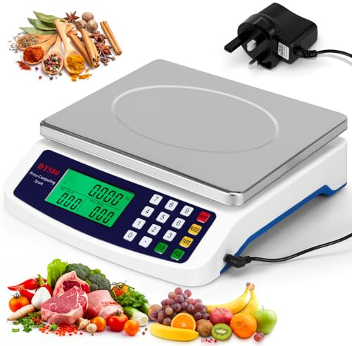 66LB/30kg Food Weighing Scales Price Computing for Farm & Vegetables | Digital Commercial Kitchen Scale with Price Computing Plug-in and Battery, Stainless steel, Digital Kitchen Scales