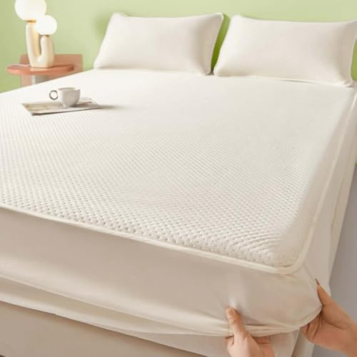 Ice Silk kühlendes Bettlaken, tiefe Tasche ultraweich Spannbetttuch, kühlendes Spannbetttuch für heiße Sommerschläfer und kühle Erholung, atmungsaktive Bettwäsche (90 x 200 cm, Beige)
