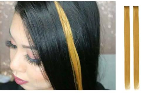 2 x Clip-In Hair Extension Highlights Streaks, Colourful Hair Highlights (Gold)