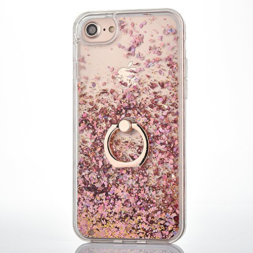Mo-Beauty Kompatibel mit iPhone 8 / iPhone 7 Hülle + Panzerglas Schutzfolie, Glitzer Flüssig Treibsand Glitter Gradient Quicksand Weich TPU Bumper Silikon Schutzhülle (Roségold)
