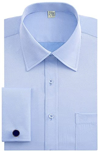 J.Ver Herren-Manschettenknöpfe aus Metall, Hemd Herren, normale Passform, langärmlig, Sprechkragen, französische Manschette, blau, 46 cm Hals 86 cm- 89 cm Ärmel