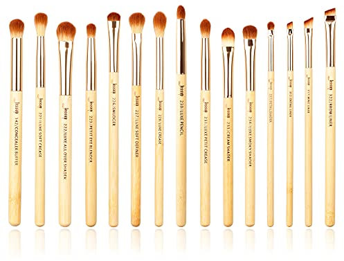 Jessup Lot de 15 Pinceaux maquillages yeux professionnel en bambou, avec pinceau pour ombre à paupières, pinceau eyeliner, pinceau estompeur, pinceau de définition, pinceau correcteur T137
