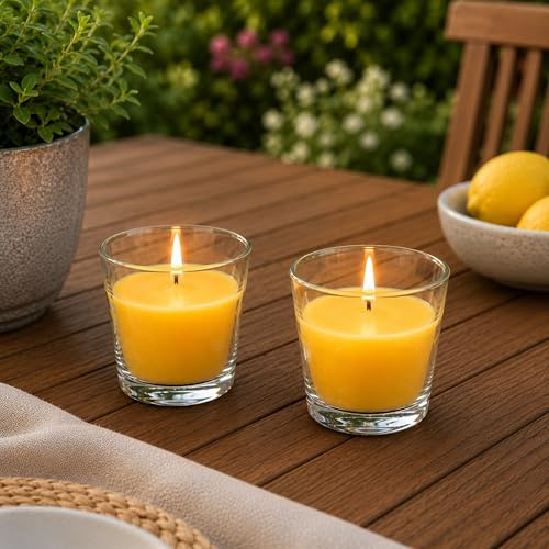 2 Candles Citronella Outdoor Candles - Long 25H Burn Time - Citronella Garden Candle Set - Outdoor Insect Fly Mosquito Repellent Deterrent - Citrus Fragrance Candle - for Camping BBQ Outdoor Dining.