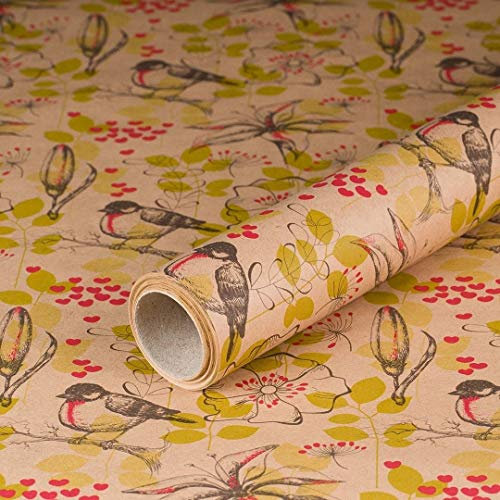 Geschenkpapier Rotkehlchen, Kraftpapier, glatt, 60 g/m², Geburtstagspapier, Vintage - 1 Rolle 0,7 x 10 m Y