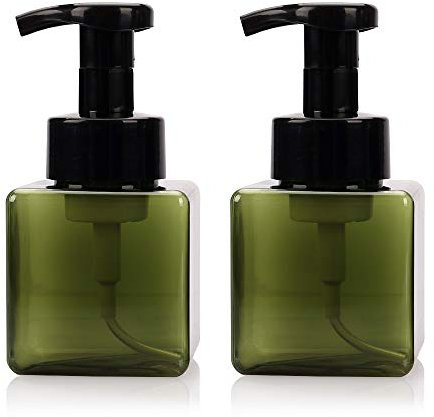Viewnub 250ML Foaming Hand Soap Dispenser Foaming Pump Bottle with Plastic Tops Square,Pack of 2,Dark Green