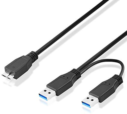 BestPlug 1 Meter Y Dual Power 3.0 USB Kabel, 2 USB A-Stecker auf 1 Micro USB B-Stecker, Super Speed 5000 Mbit s Übertragungsrate, geschirmt, Schwarz