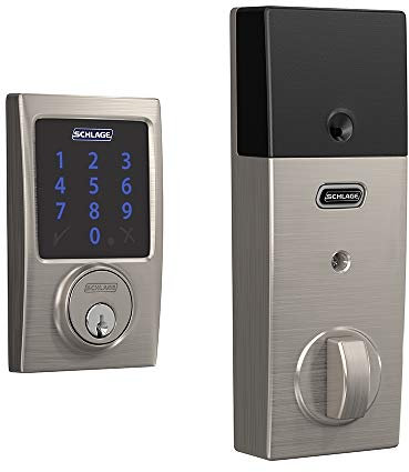 SCHLAGE BE469ZP CEN 619 Connect Pêne dormant intelligent avec alarme avec garniture Century en nickel satiné, compatible Z-Wave Plus
