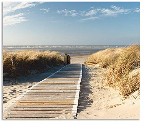ARTland Spritzschutz Küchenrückwand aus Alu für Küche Herd Spüle 60x70 cm (BxH) mit Motiv Natur Strand Meer Nordsee Dünen Gräser Steg Maritim T5RM