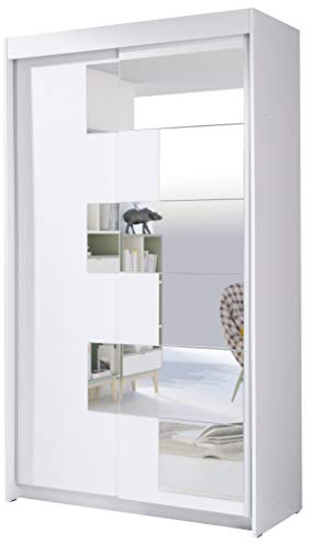2 Schiebetürenschrank - SZACH - mit Spiegel. Breite: 120cm, Höhe: 216cm, Tiefe: 60cm - Weiß