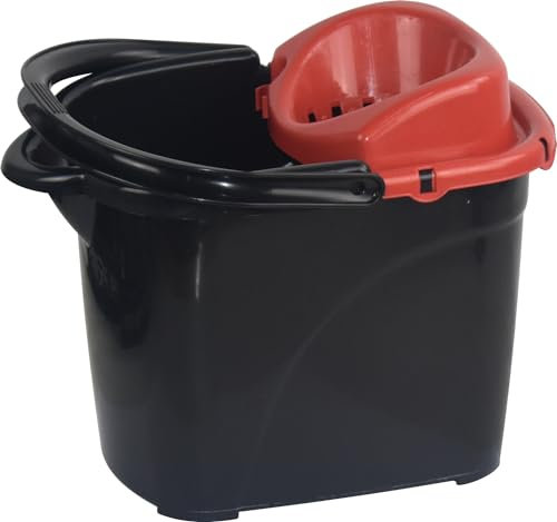 Large 15L Plastic Mop Bucket with Wheels for large Kitchens and Floors (Red)