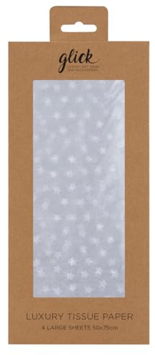 Glick Christmas Tissue Paper for Wrapping | Silver Stars | 4 Large Sheets | 75x50 cm Each | Gift Wrap Packaging for Xmas, Birthdays & Weddings | Hampers, Gift Bags & Boxes | Arts, Crafts & Decoupage