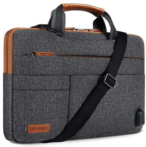 DOMISO 17 Pollici Borsa PC Impermeabile Custodia con Porta di Ricarica USB per Computer Portatile/Tablet/Notebook/Ultrabook/Chromebook da 17-17,3 pollici, Grigio Scuro