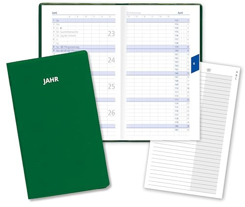 Taschenkalender Classica 25 mit Monatsansicht Monatsplaner in Blau mit 8-seitigem Adressheft und PVC Einband in Grün für das Jahr 2025
