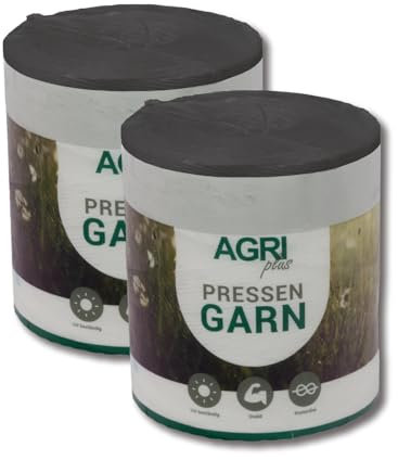 AGRI plus Pressengarn in Schwarz I 2 Stück à 5 kg I 400 m/kg I Hochwertiges Garn für Hochdruckballen-Pressen I Langlebiges Landwirtschaftsgarn aus PP I Witterungsbeständig, robust & reißfest