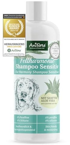 AniForte Fellharmonie Hundeshampoo Sensitiv mit Aloe Vera 200ml – Für leicht kämmbares Fell & Vitale Haut, Pflegeshampoo für Sensible Hunde, frei von Farbstoffen & Parfum