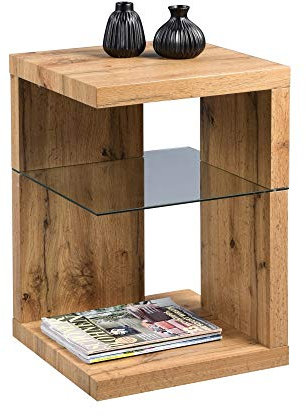 Beistelltisch Neville 40x60x40cm Wildeiche geölt Ablagen Tisch Kaffeetisch Beistelltisch Caffeetisch Sofatisch Dekotisch Glastisch Tisch Metalltisch