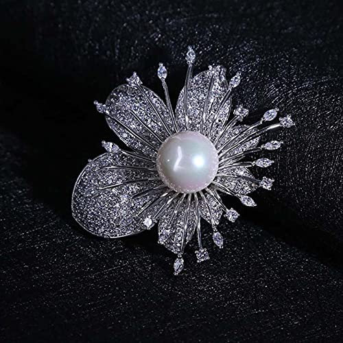 hcma Fleur Broche pour Les Femmes De Mariage Bijoux De Mariée avec Shell Perle & Cubique Zircon Dames Cadeau d'anniversaire