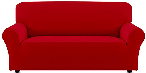 LIJUCAI Einfarbiger Sofa-Sitzbezug Big Elasticity Stretch Couchbezug Loveseat Sofa Ecksofafutter Möbelbezug 1/2/3/4 Sitzer, Bordeaux, 3 Sitze (190,230cm)