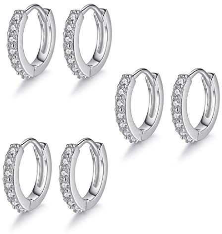 LuLiyLdJ Silber Damen Ohrringe, 3 Paar Creolen Set, Hypoallergen Kleine Schlaf Creolen 10 mm