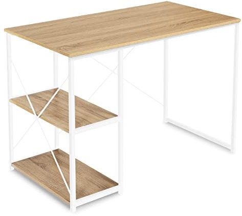 IDMarket - Bureau Droit Detroit Design Industriel Bois et métal Blanc