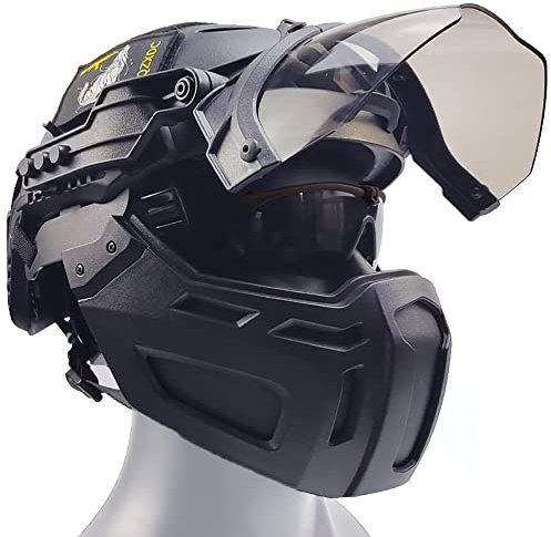 Airsoft Helm mit Schutzbrille und Visier Set, Full-Wrap Military Paintball Schutz Kombination, Visier 90°Verstellbar, für Outdoor-Jagd, CQB Schießen, BBS,Sets bk