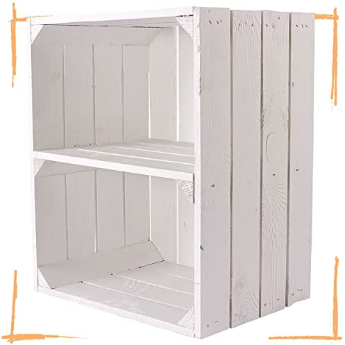 Obstkisten-Online Vintage Holzkisten im Obstkisten Apfelkisten Style Deko mit Weinkisten Geflammt/Weiß/Natur/Schwarz/Grau 50x40x30cm Schublade Regal Boden Schuhregal Zwischenboden (Weiß hochkant)