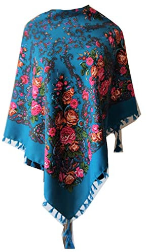 All 4 Decor Damen stilvoller, russischer Schal, Tuch,Folk-Stil (95cm x 95 cm) Türkis