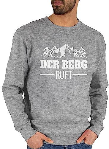 Sweater Pullover Sweatshirt Herren Damen - Skiurlaub Apres Ski - Der Berg Ruft - M - Grau meliert - Skifahren Geschenke Berge Pulli après bergmotiv Mottoparty Wandertag mit Wanderer Geschenk