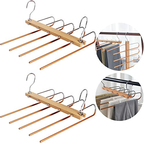 Hosenbügel Platzsparend Mehrfach, 5 In 1 Hosenbügel,Hosen Kleiderbügel aus Edelstahl Ausziehbar, Faltbare Multi Bügel, Magic Hanger Organizer, Schrank kleiderbügelhalte Holz