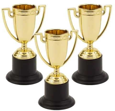 3 Golden Plastic Winner Trophies, 10cm, With Handles, for Performances, Competitions and Party Gifts, Put a Smile on Your Little Winners Face and Make any Event a Memorable One