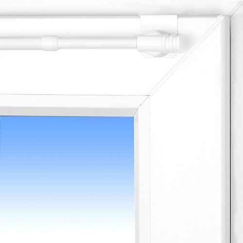 Dekondo Komplettset: Gardinenstange Basic Fix-klick, 75-110 cm ausziehbar weiß + Fensterhaken/Befestigungsmaterial + Scheibengardine Swing HxB 50x160 cm (weiß)