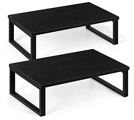 Supporto per Monitor Rialzo per schermi, Supporto in Legno e Metallo per Computer Laptop Stampante, Supporto Monitor Scrivania per Casa o Ufficio, Nero (Confezione da 2)