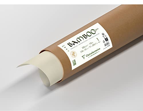 Clairefontaine 975936C - Bamboo Roll - 100% Bamboo Watercolour Paper, Natural White, 100% vegan - Finely Marked Grain, Professional Quality 1.96 x 10 m, 250 g