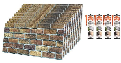 IZODEKOR 10-Pcs 3D Wall Panelling Kits - Covering 5m2, 3D Wall Panels Brick Effect, Faux Brick Outdoor Wall Cladding, Decorative Wall Panels for Outdoor and Indoor, 50x100 cm | Desert Shadow 1809