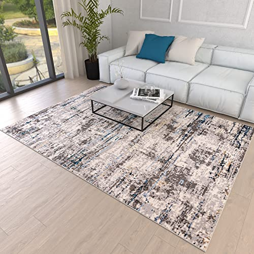 Mazovia Teppich Wohnzimmer 140x200cm Anthrazit Blau Abstrakt Weich Kurzflor | Teppich für Schlafzimmer Esszimmer Büro Pflegeleicht Fußbodenheizungsgeeignet Reinigungsmittelbeständig Synthetisch Modern