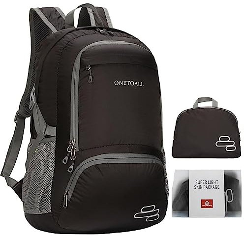 ONETOALL Faltbarer Rucksack, Wanderrucksack ultraleitcht, Rucksack herren wasserabweisend, Reiserucksack für Damen und Herren, sportlich professionell für Wandern Reisen Tagestour Strandurlaub