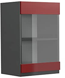 Vicco Küchenglasschrank R-Line, Glashängeschrank, Rot/Anthrazit, 40 cm J-Shape