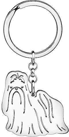 WEVENI Niedlicher Hunde-Schlüsselanhänger, 18 Karat vergoldet, Edelstahl, Schlüsselanhänger, Ring, Zubehör, Charms, Hundeliebhaber, Geschenke für Frauen und Mädchen, Versilberter Malteser-Hund, 44mm x
