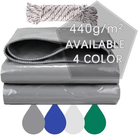 Jianyana Plane, Abdeckplane Wasserdicht PVC 440 g/m² Plane mit ösen mit ösen Mit 10m Seil, Grau (4 x 4 m)