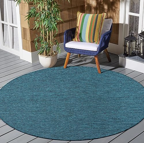 SANAT Melissa Outdoor Teppich Wetterfest - Balkon Teppich Wasserabweisend - Teppich für den Innen und Außenbereich, Terrasse, Garten, Wohnzimmer oder Küche - Blau, 150x150 cm Rund