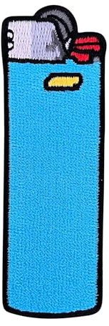 Urbanski Patch Blaues Feuerzeug zum Aufbügeln 8 x 2,7 cm | Aufnäher Applikation Bügelbild