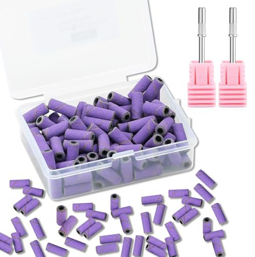 C12rtive 100 Pcs 3mm Professional Small Sanding Bands & 2Pcs Small Mandrel Bit Set for Nail Drill,180# Upgrade Design 3mm Nail File for Manicures and Pedicure with Stainless Steel Shaft