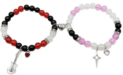 KieTeiiK Passende Armbänder, 2 Stück, Gothic, Halloween, Spinnen, Armband, magnetisch, Herz, Paar, Hip-Hop, elastische Perlenarmbänder für Männer und Frauen, Schmuckgeschenk, as show, Harz