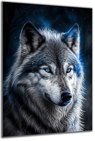DARO Design - Wand-Bild auf 6mm HDF 70x50 cm Mystischer Wolf - Wand-Deko Bilder Geschenk